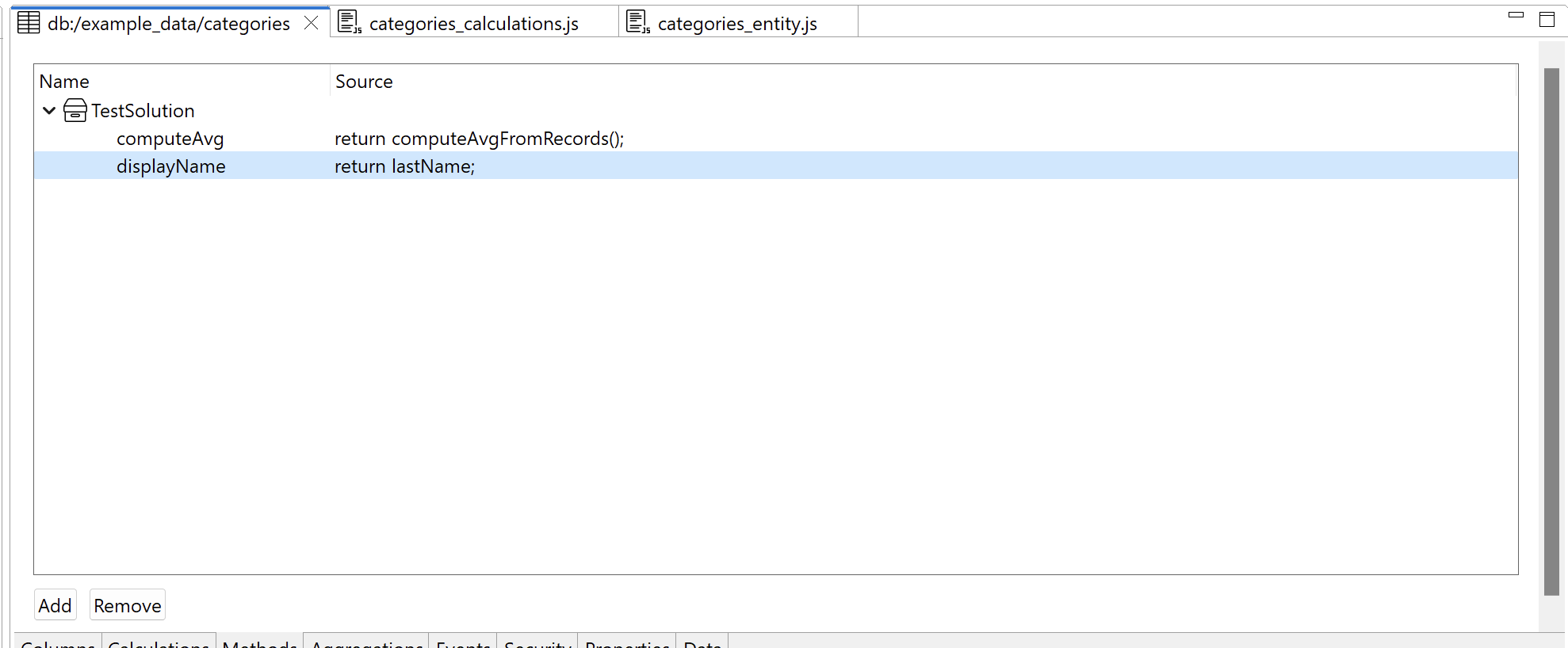 Table editor - methods