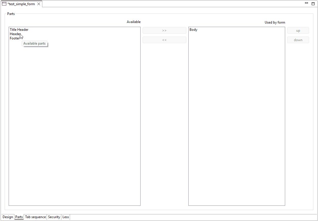 Parts Tab demo