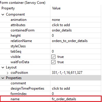 Form Container name